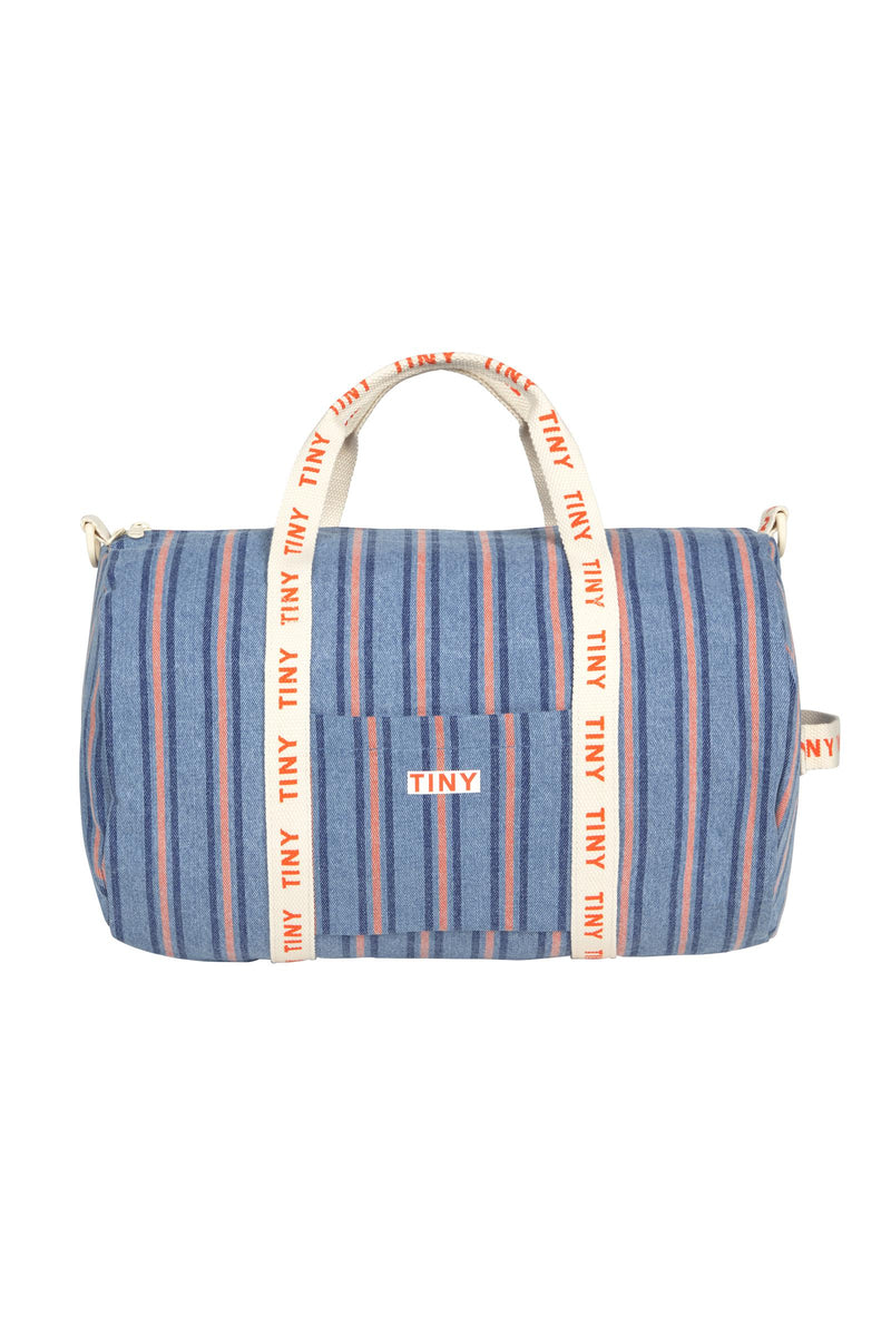 Tiny Cottons Stripes Denim Duffle Bag Light Blue Denim