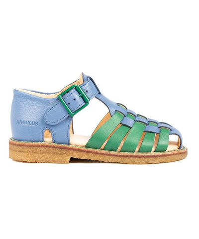 Angulus Braid Sandal Buckle Closure Bright Blue/Grass Green