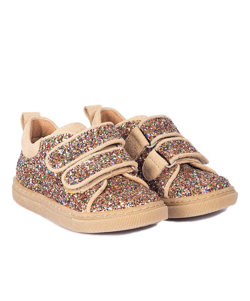 Angulus Sparkling glitter sneaker with suede trim Multi Glitter/Sand