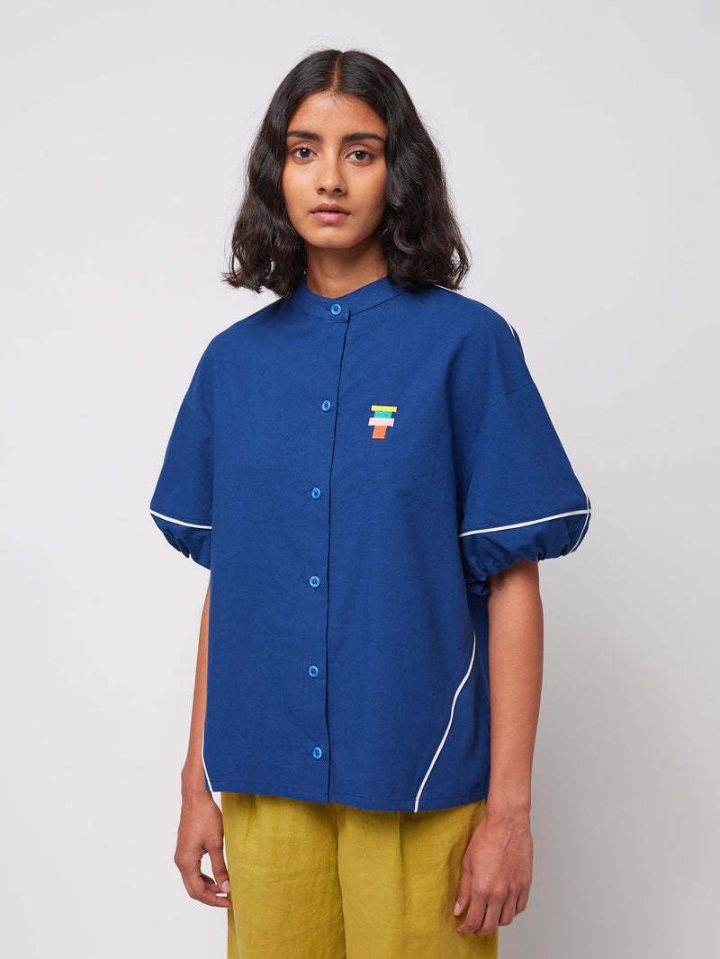 Bobo Choses ADULT Contrast-trim Puff Sleeve Shirt Navy Blue