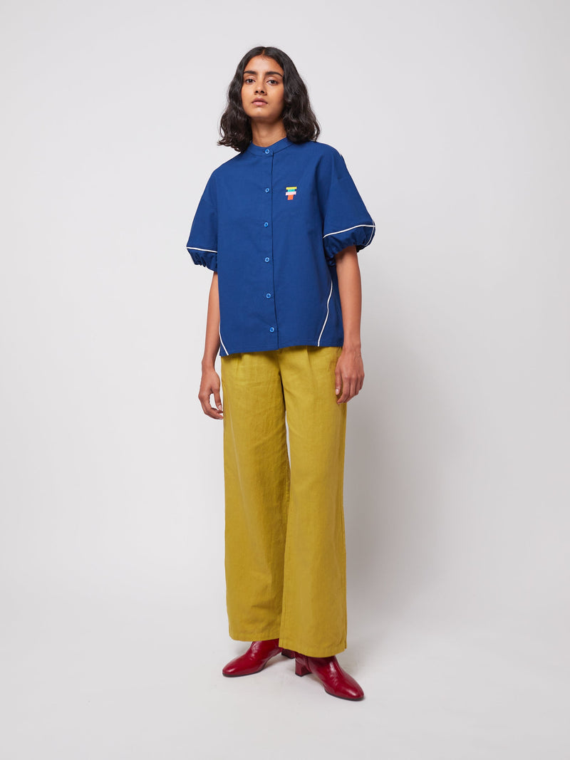 Bobo Choses ADULT Contrast-trim Puff Sleeve Shirt Navy Blue