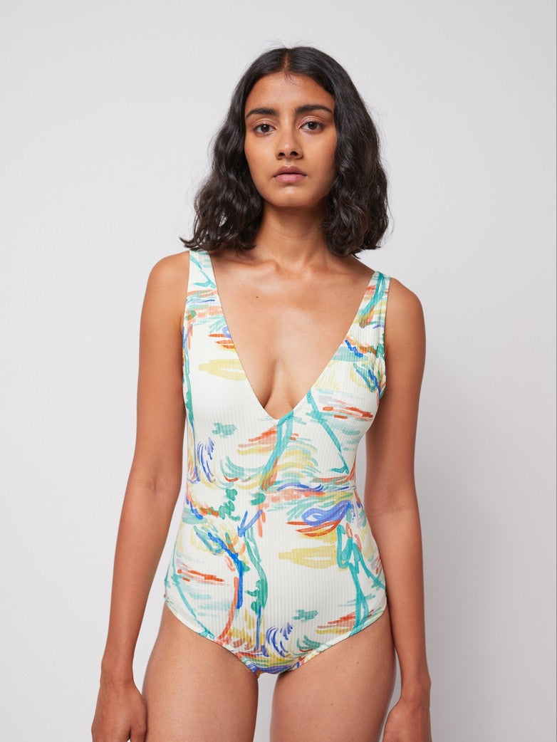 Bobo Choses ADULT Spring Landscape print rib V-neck Swimsuit