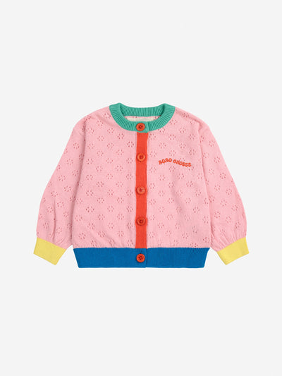 Bobo Choses Baby Color Block Open Work Cardigan Light Pink