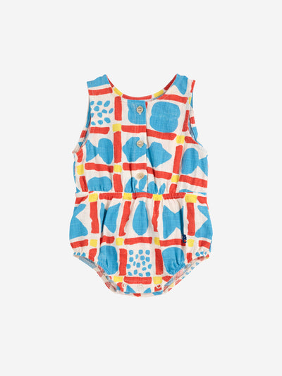 Bobo Choses Baby Geometric Game All Over Woven Romper Multicolor