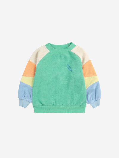 Bobo Choses Baby Green Color Block Terry Cloth Sweater