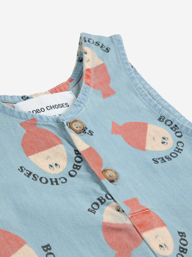 Bobo Choses Baby Morning Egg All Over Denim Playsuit Light Blue