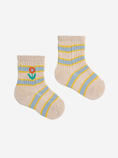 Bobo Choses Flower Stripes Short Socks White