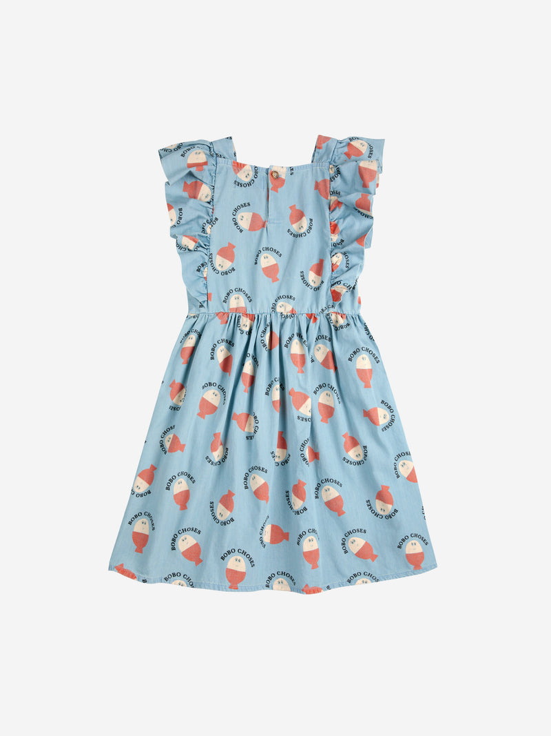 Bobo Choses Morning Egg All Over Ruffle Dress Light Blue