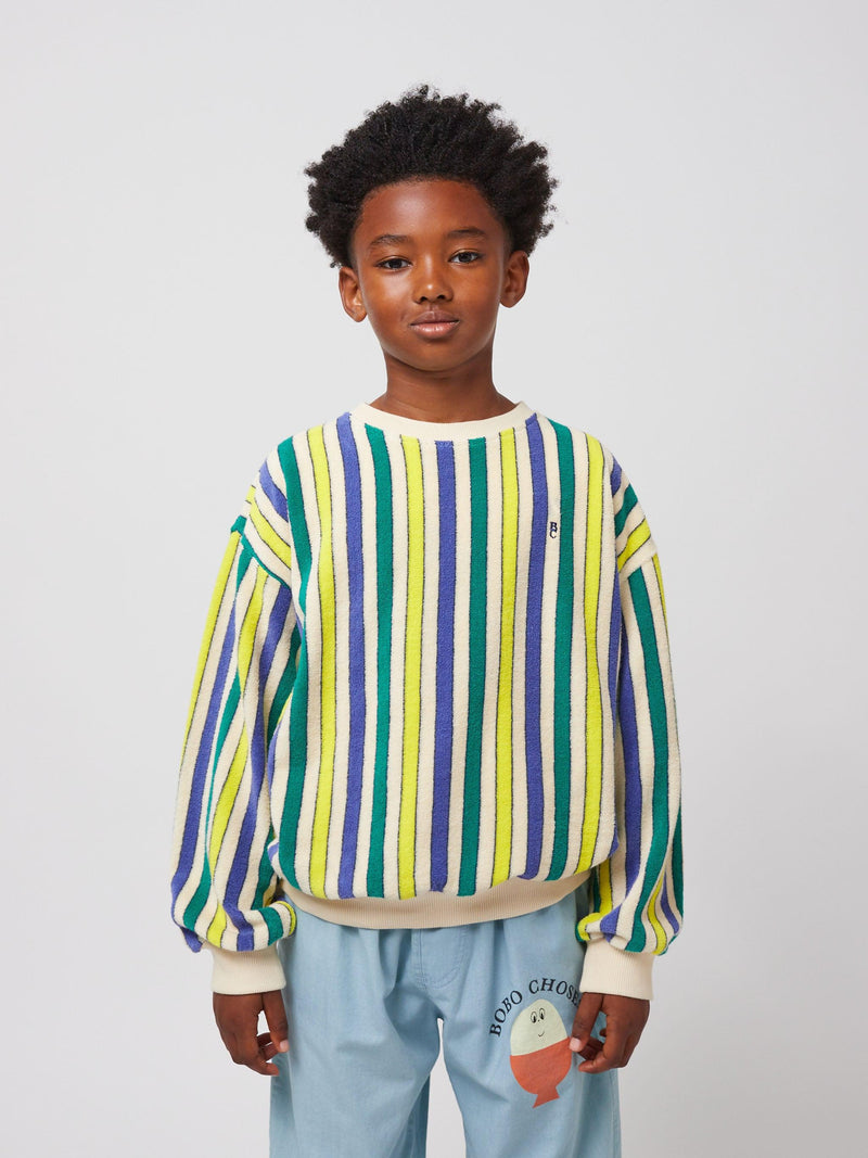 Bobo Choses Multicolor Stripes Terry Cloth Sweatshirt Offwhite