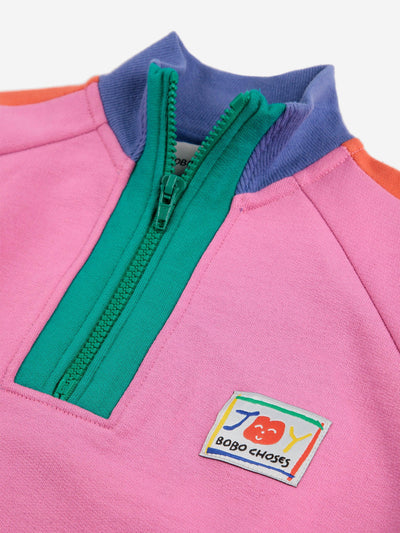 Bobo Choses Smiling Color Block 1/4 Zipped Sweatshirt Fuchsia