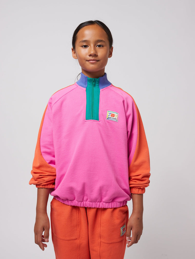 Bobo Choses Smiling Color Block 1/4 Zipped Sweatshirt Fuchsia