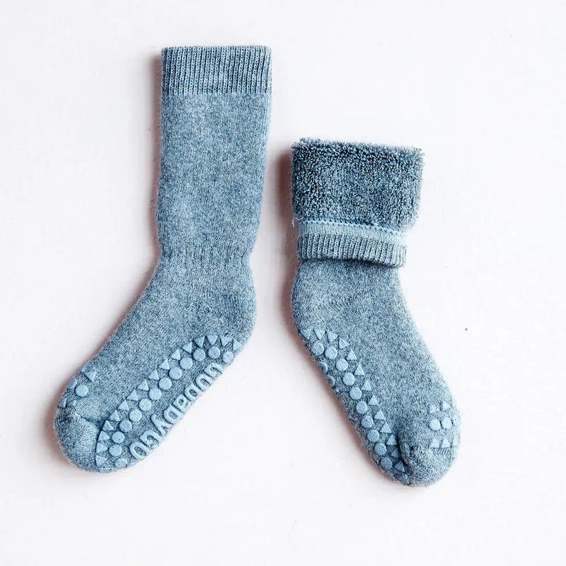 GO Baby Go Non-slip Socks Organic Cotton Dark Dusty Blue