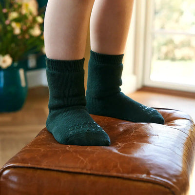 GO Baby Go Non-slip Socks Organic Cotton Dark Forrest Green