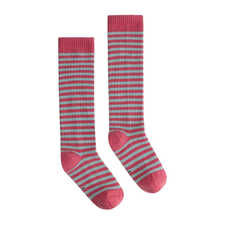 Gray Label Long Ribbed Socks GOTS Cherry/Sky