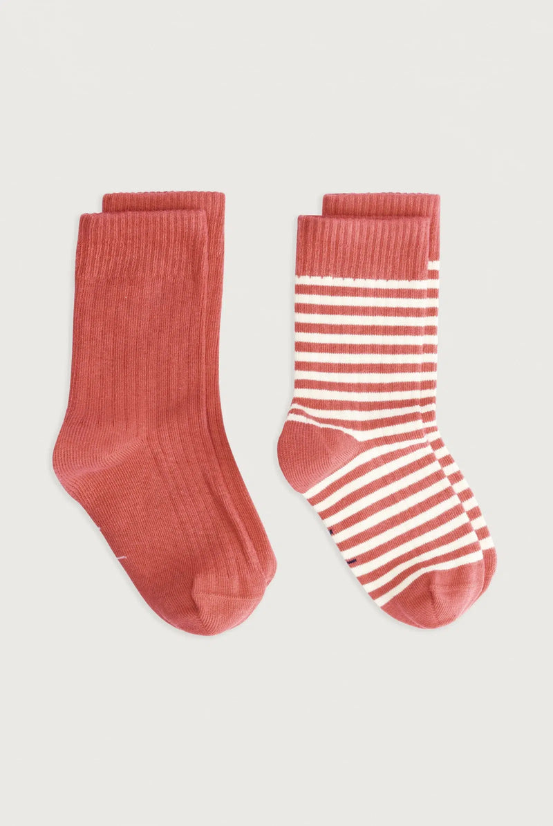 Gray Label Ribbed Socks 2-Pack Poppy Red/Cream