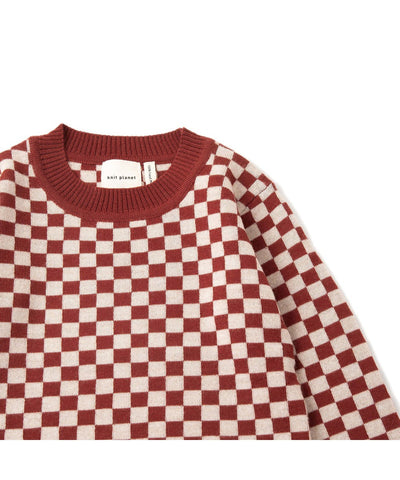 Knit Planet Checkered Pullover Caramel/Cream