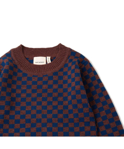 Knit Planet Checkered Pullover Navy/Choco