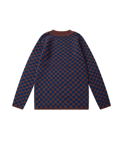 Knit Planet Checkered Pullover Navy/Choco