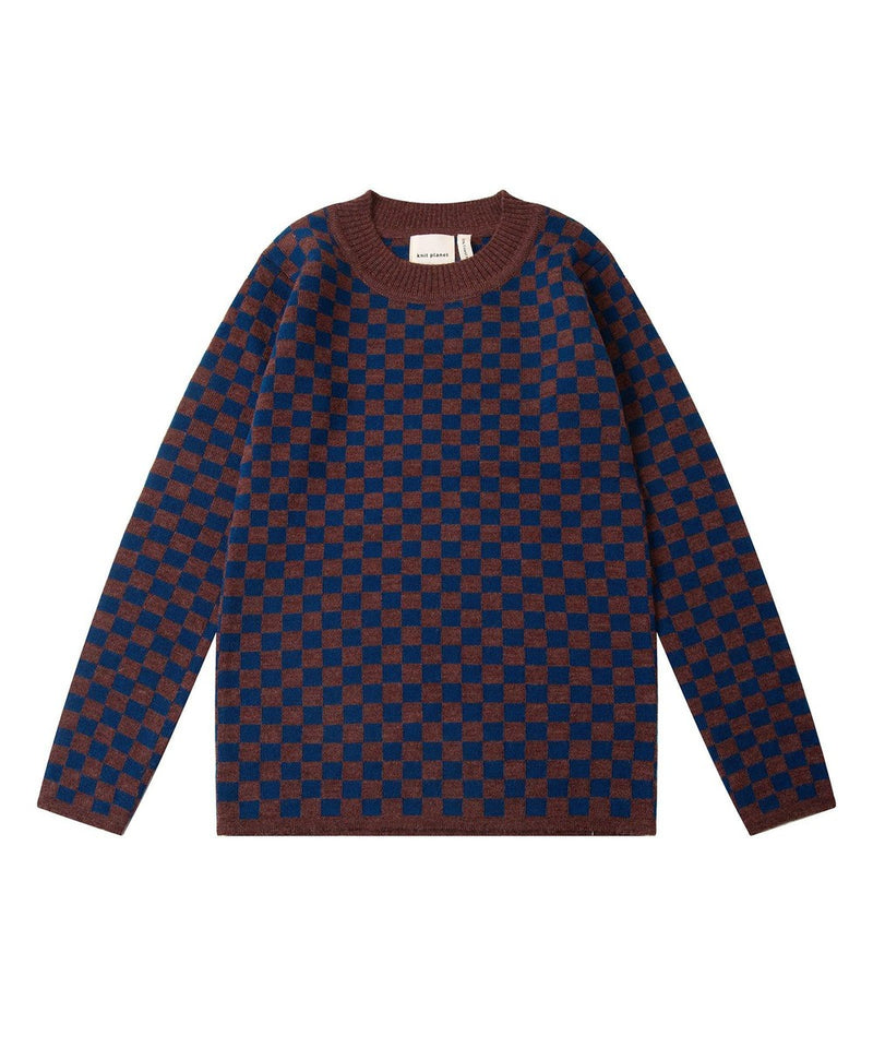 Knit Planet Checkered Pullover Navy/Choco