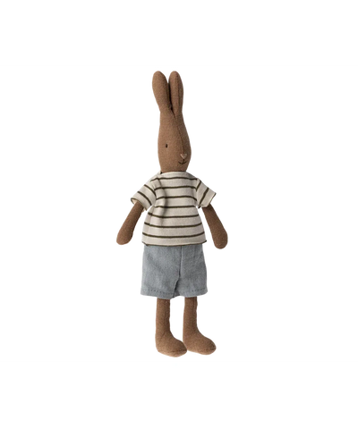 Maileg Rabbit Size 1 Chocolate Brown Striped T-shirt And Shorts