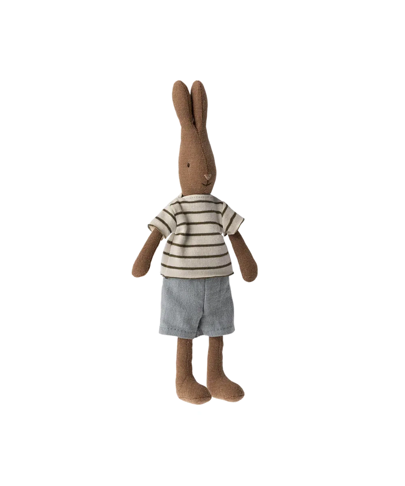 Maileg Rabbit Size 1 Chocolate Brown Striped T-shirt And Shorts