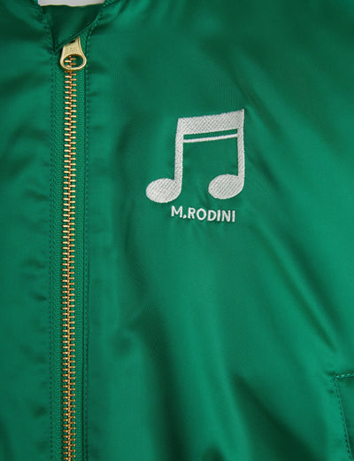 Mini Rodini Note Chenille Satin Baseball Jacket Green