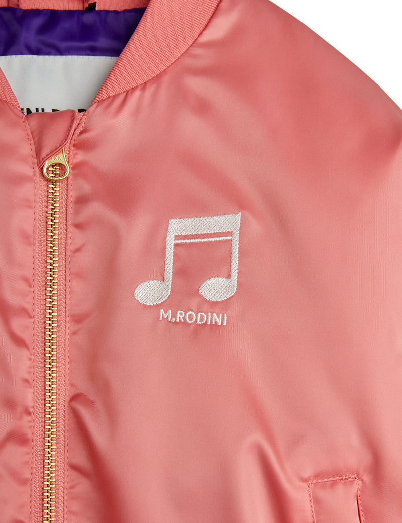 Mini Rodini Note Chenille Satin Baseball Jacket Pink