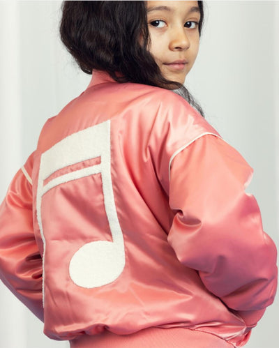 Mini Rodini Note Chenille Satin Baseball Jacket Pink