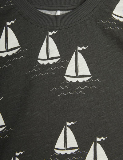 Mini Rodini Sailing Boats aop ss Tee Grey