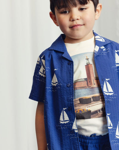 Mini Rodini Sailing Boats aop Woven SS Shirt