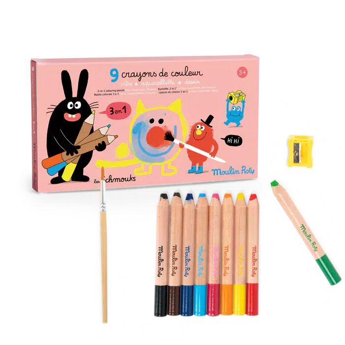 Moulin Roty 9 Crayons De Couleur 3 en 1