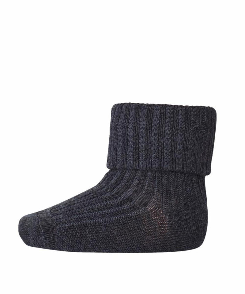 Mp Denmark Wool Rib Baby Socks 589 Dark Grey Melange 497