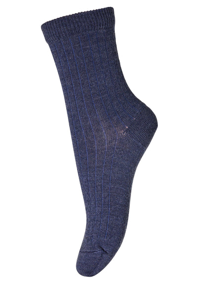 Mp Denmark Wool Rib Socks 718 Dark Denim Melange 498