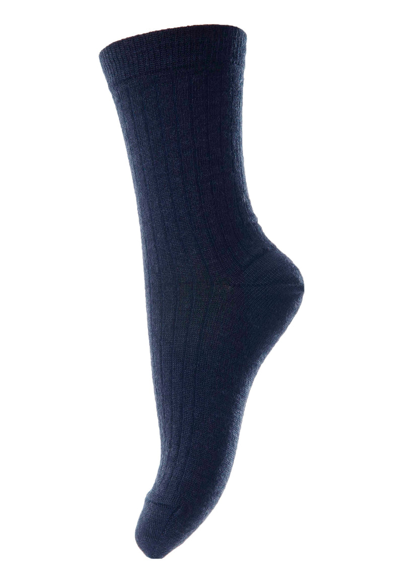 Mp Denmark Wool Rib Socks 718 Navy 807