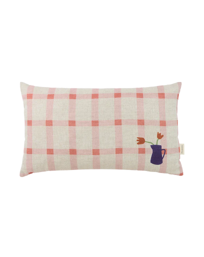 Nobodinoz Rectangular Cushion M Pink Windowpane Tulips