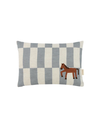 Nobodinoz Rectangular Cushion S Blue Tiles Horse