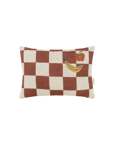 Nobodinoz Rectangular Cushion S Maroon Checks Fruit