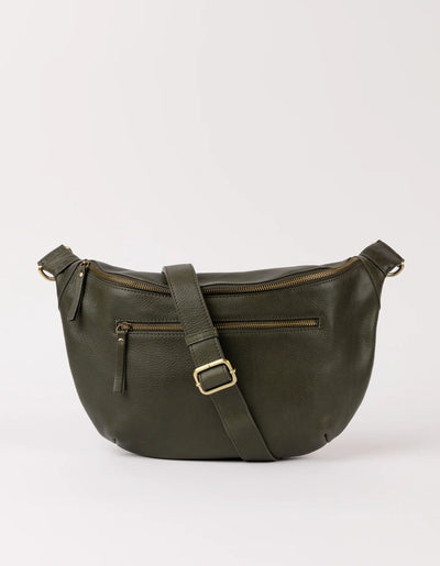 O My Bag Drew Bum Bag Maxi Dark Olive Soft Grain Leather