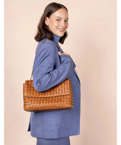 O My Bag Kenzie Cognac Woven Classic Leather