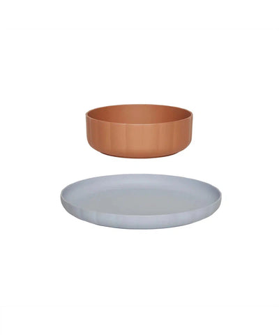 OYOY Pullo Plate & Bowl Caramel/Ice Blue