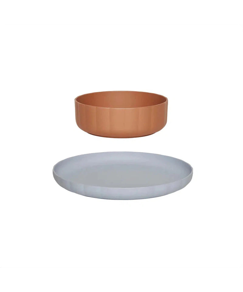 OYOY Pullo Plate & Bowl Caramel/Ice Blue