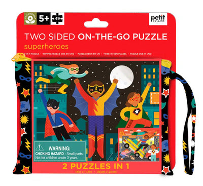 Petit Collage Tweezijdige Puzzel On-The-Go Superhelden