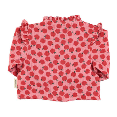 Piupiuchick Baby blouse w/ frills on shoulders Light pink w/ red apples