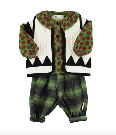 Piupiuchick Baby blouse w/ round collar Olive Green w/ red apples