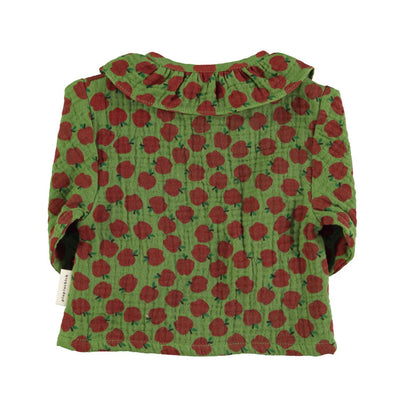 Piupiuchick Baby blouse w/ round collar Olive Green w/ red apples