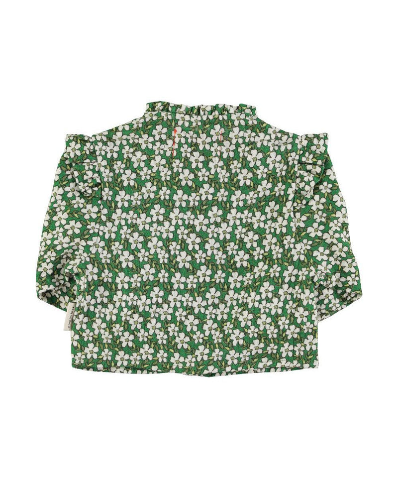 Piupiuchick Baby Blouse with frills on shoulders Green flowers