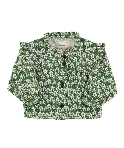 Piupiuchick Baby Blouse with frills on shoulders Green flowers