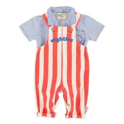 Piupiuchick Baby Dungarees Red/White Stripes With Eighties Print