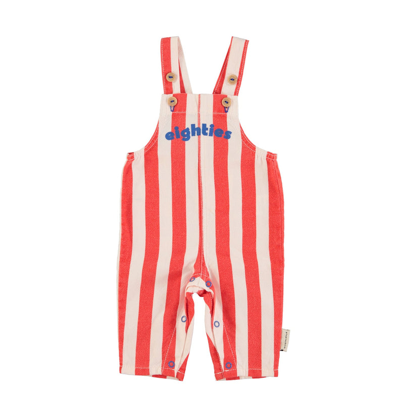 Piupiuchick Baby Dungarees Red/White Stripes With Eighties Print