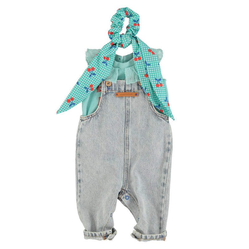 Piupiuchick Baby Dungarees Washed Blue Denim